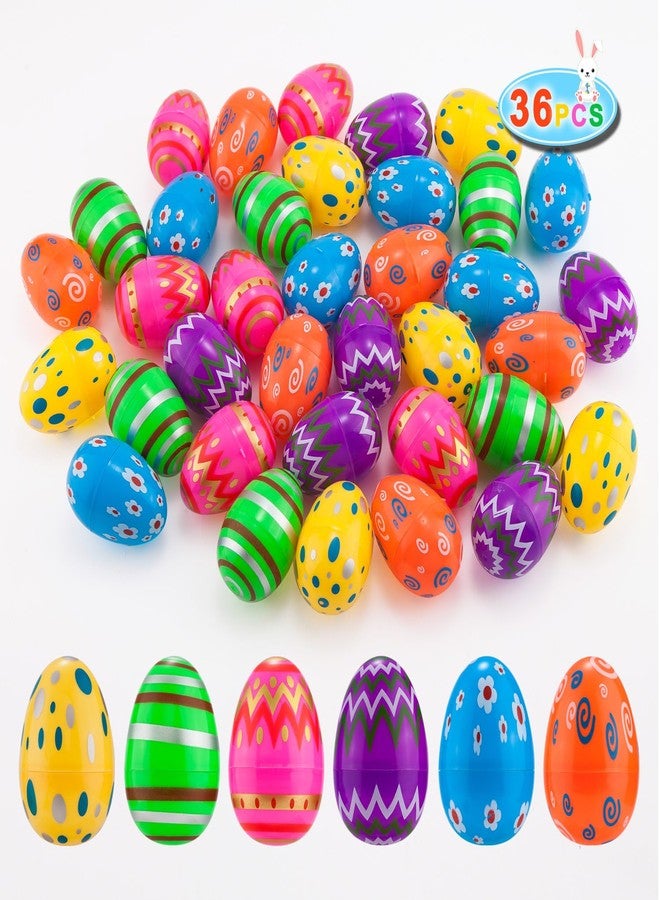 JIALWEN Plastic Easter Eggs 36PCS Printed Fillable Eggs Bright Colorful for Easter Theme Party Easter Basket Stuffers Fillers Surprise Eggs Easter Hunt Favors - Image 1